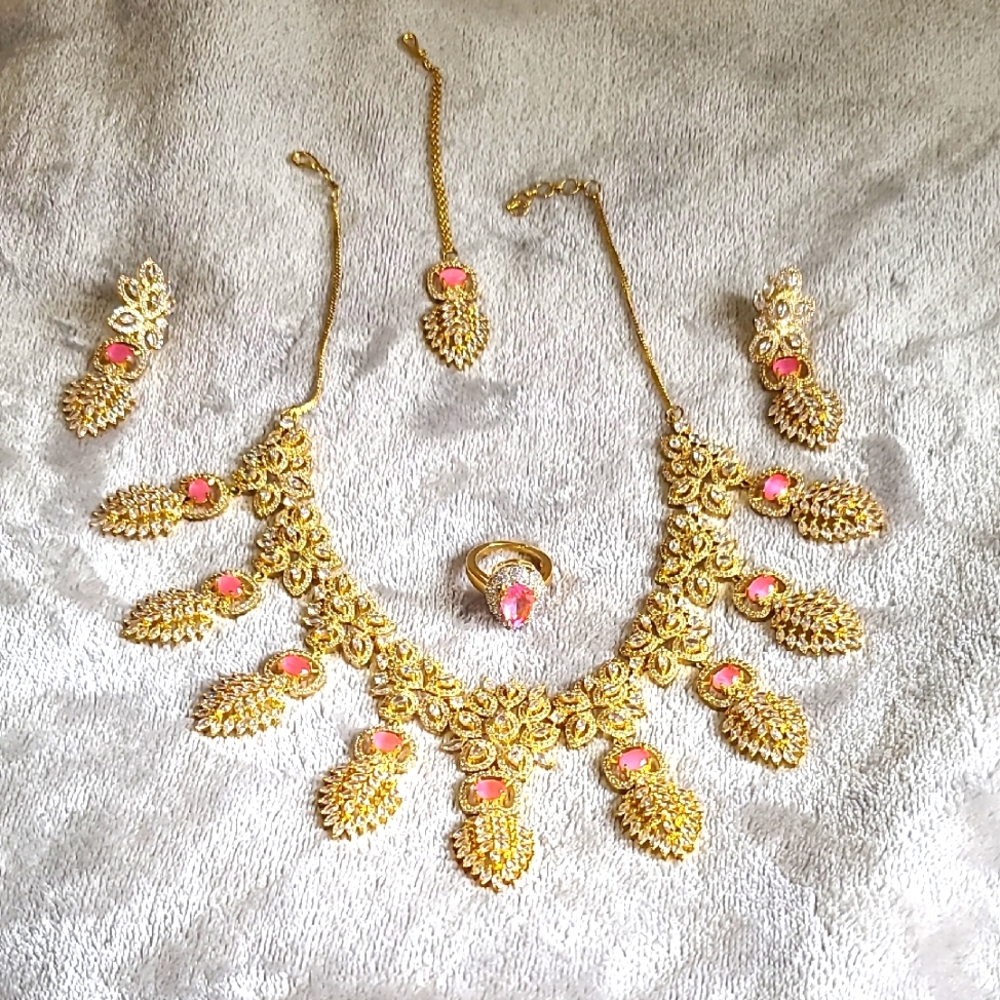 Indian/Pakistani Bridal Gold and Pink Jewelry Set